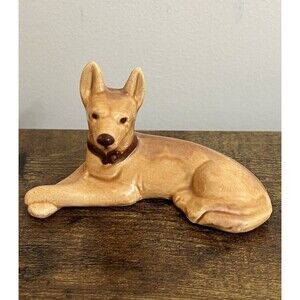 Vintage Brown German Shepherd Figurine Ceramic Dog Laying w/Front Legs Crossed